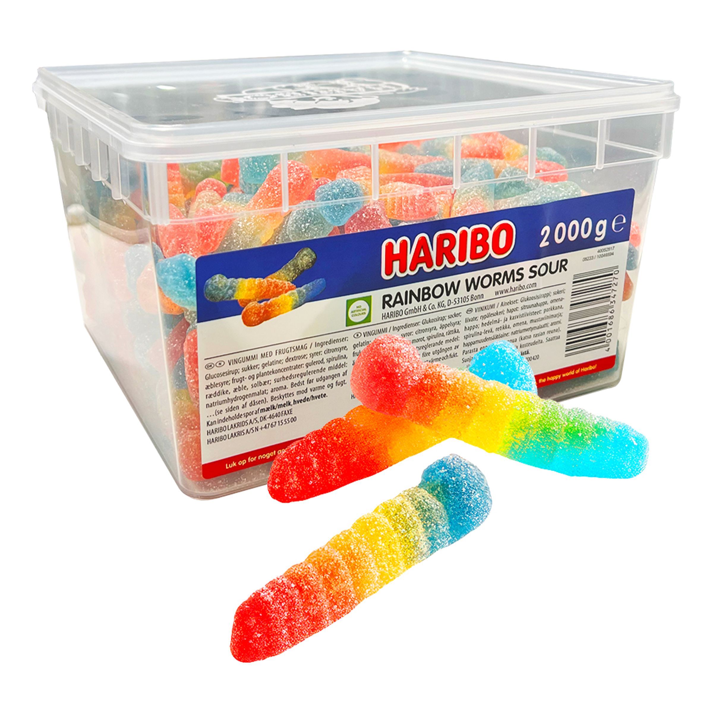 Haribo Rainbow Worms Sour Økonomipakke - 2 kg