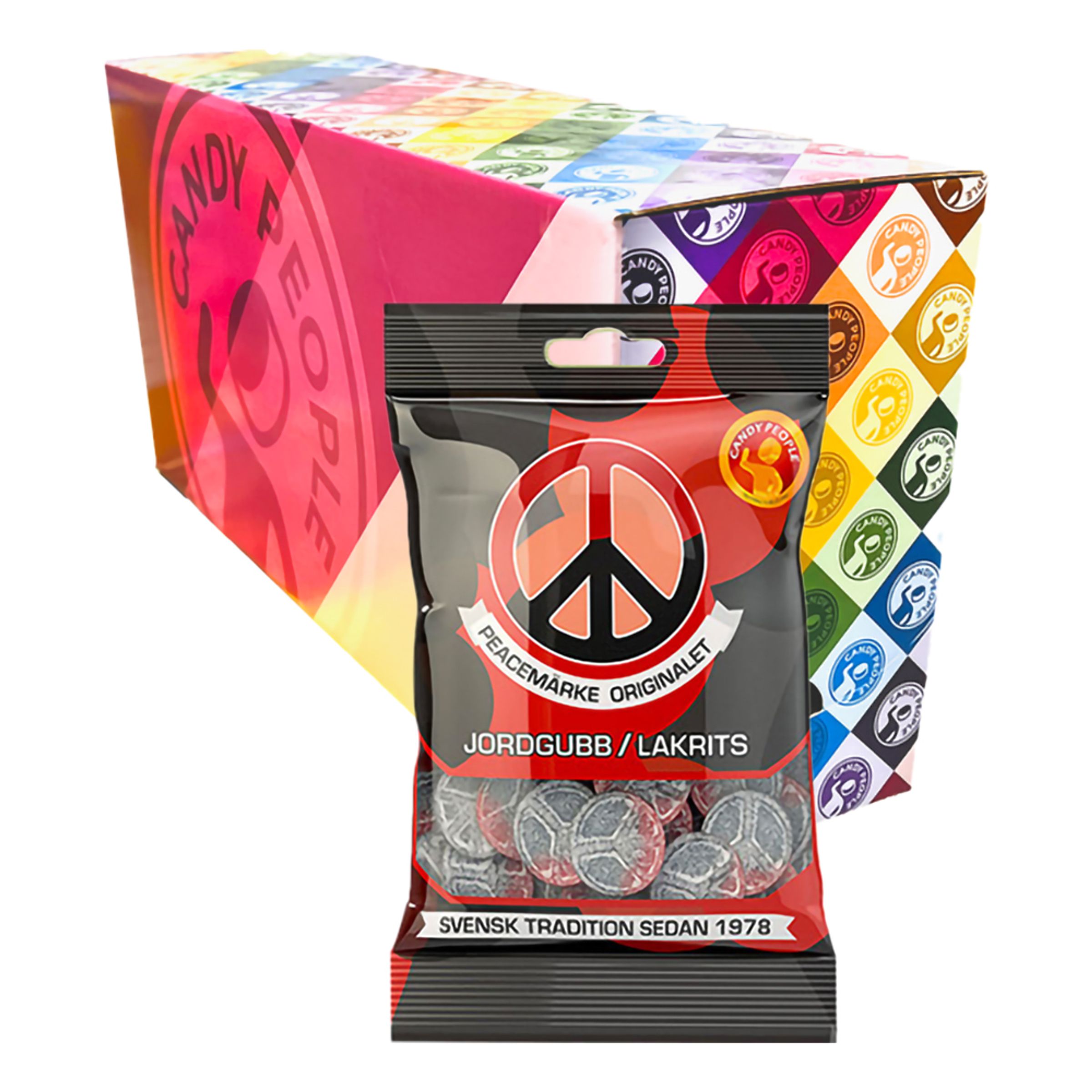 Peace-symbol Jordbær/Lakrids Storpak - 18-pak