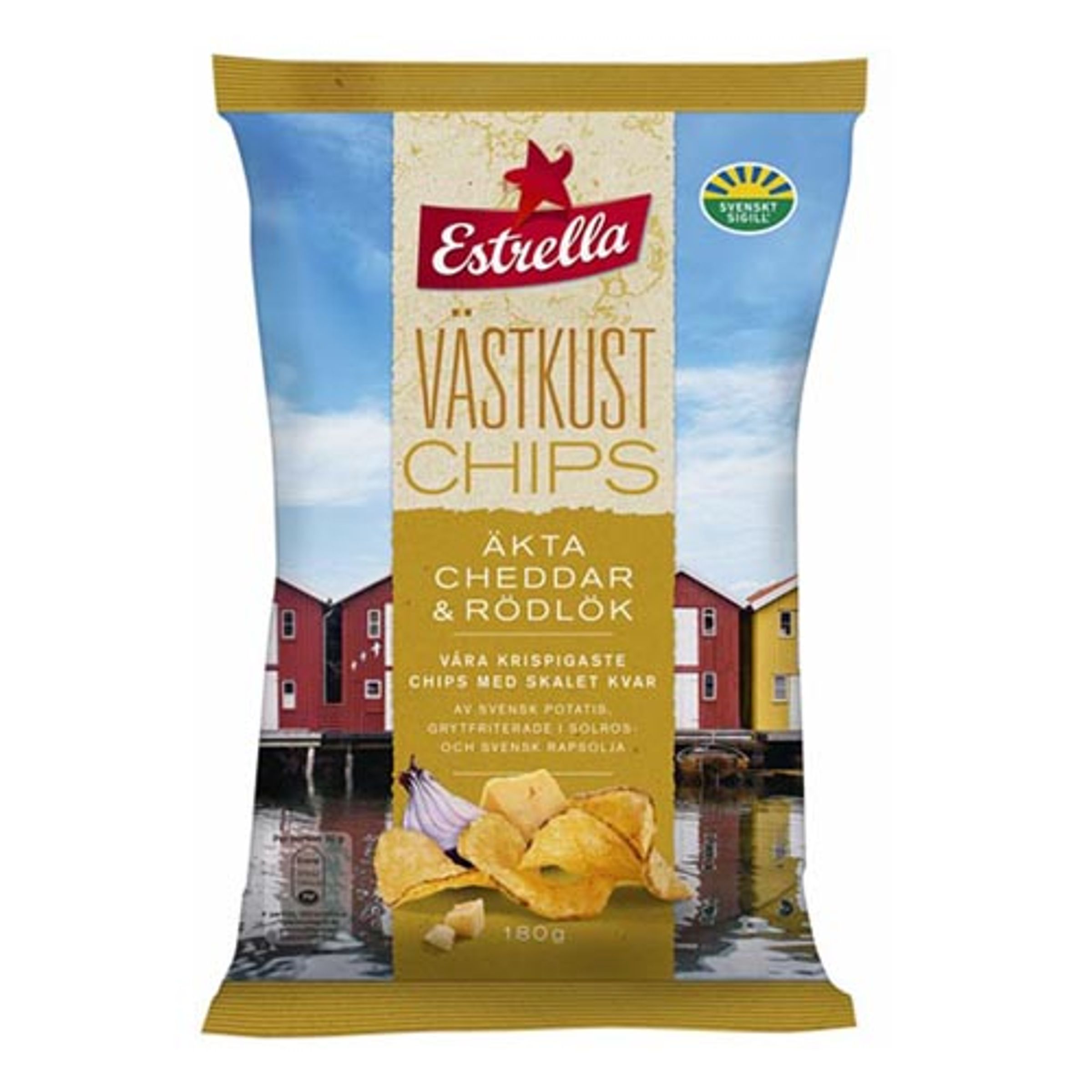 Estrella Vestkystchips Cheddar & Rødløg - 180 gram
