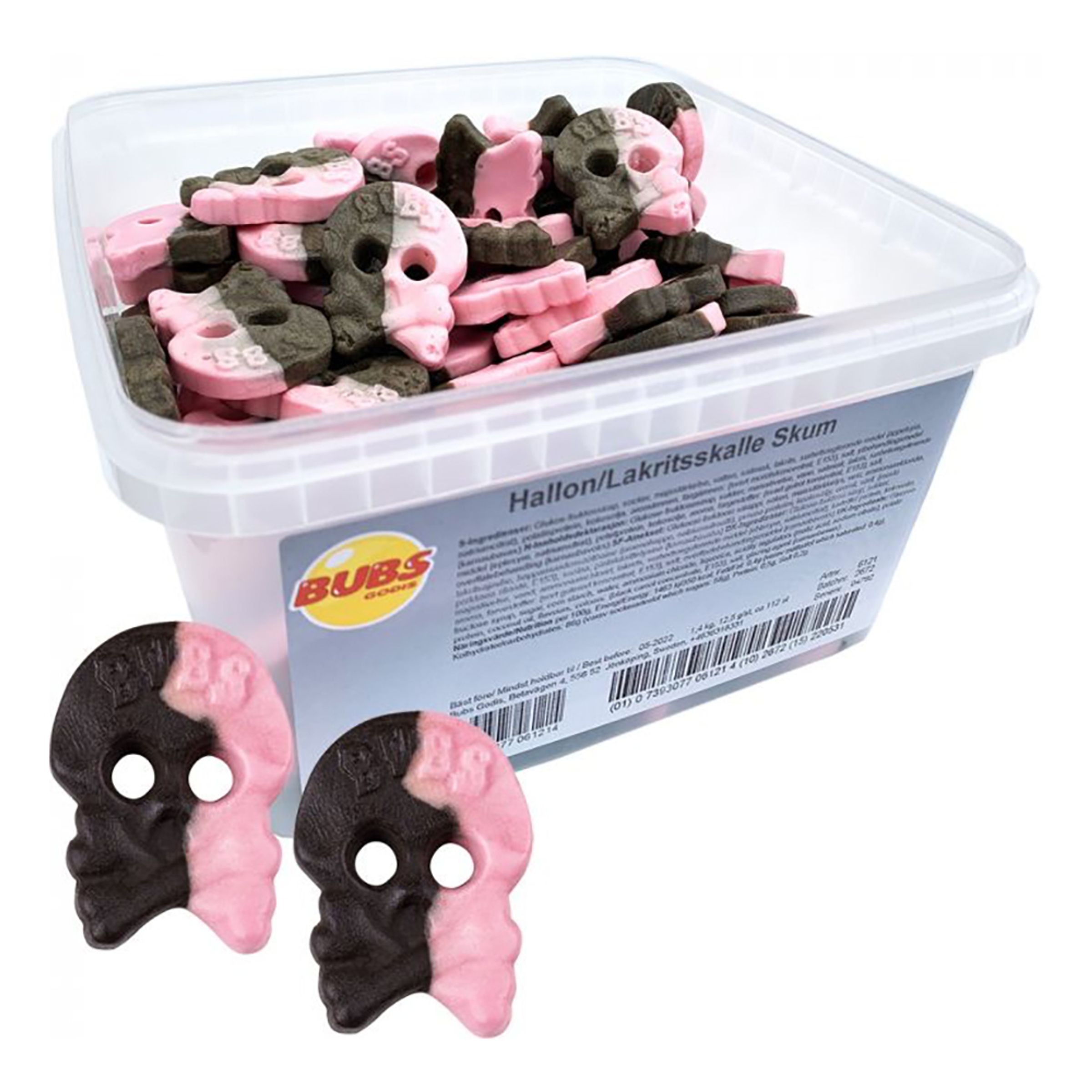 Bubs Dødningehoveder Hindbær/Lakrids Skum Storpak - 2,8 kg