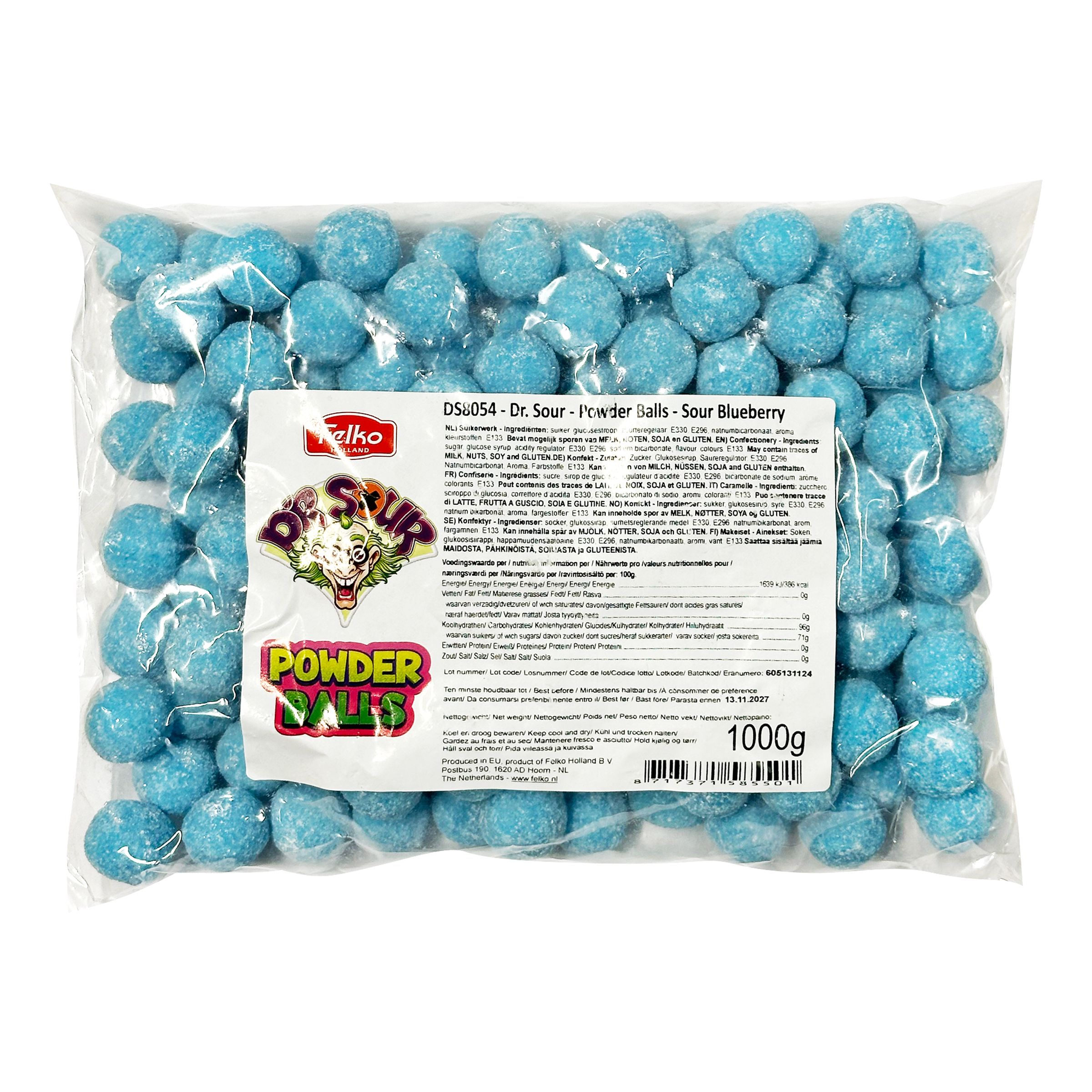 Dr Sour Powder Balls Sour Blueberry Økonomipakke - 1 kg