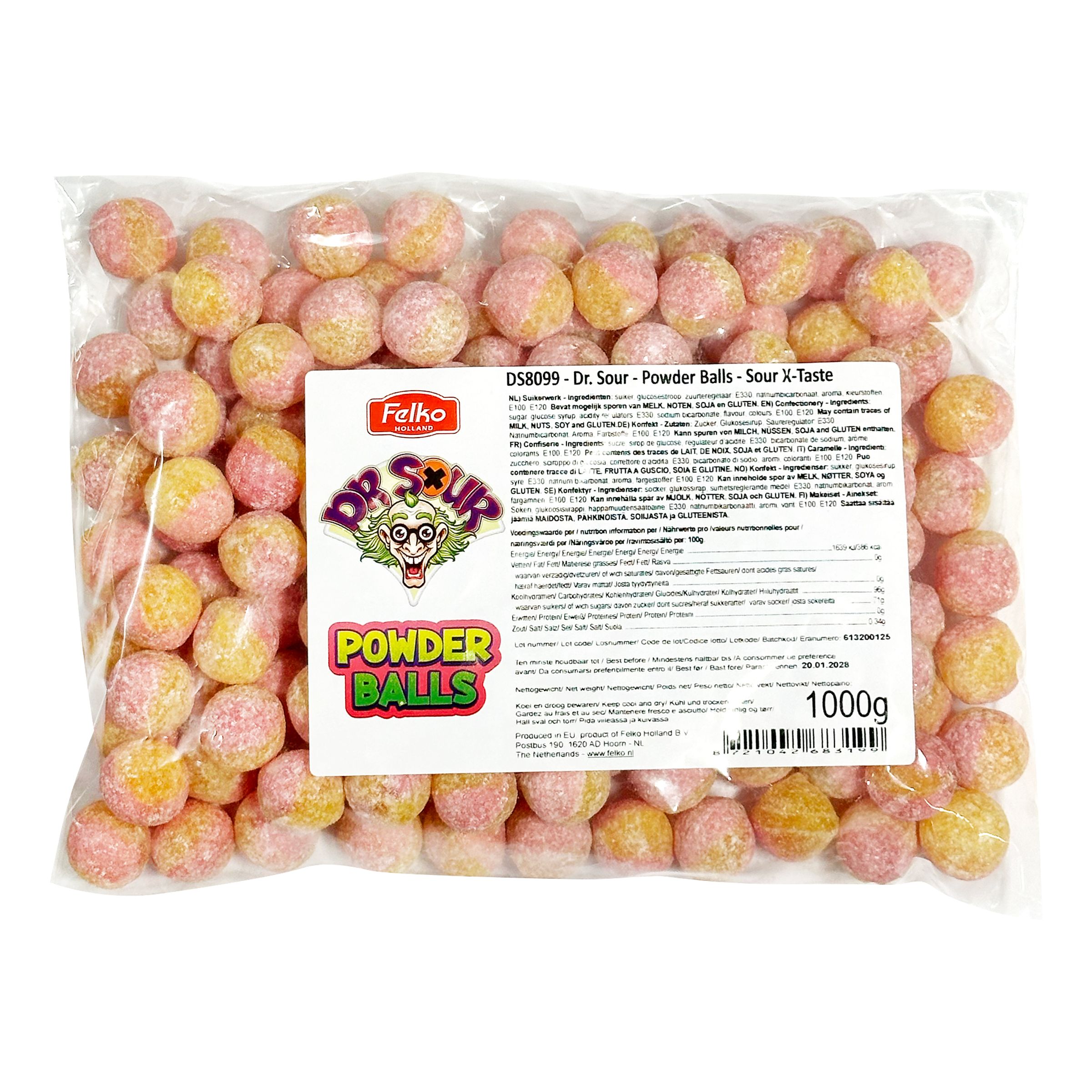 Dr Sour Powder Balls Sour X-Taste Økonomipakke - 1 kg