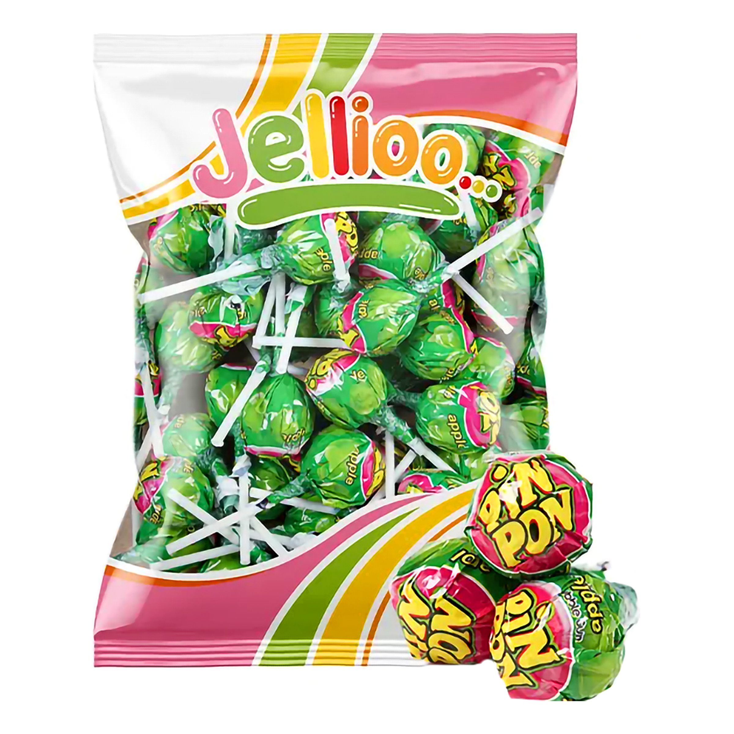 Pin Pon Lollipop Gum Sour Green Apple Økonomipakke - 53-pak