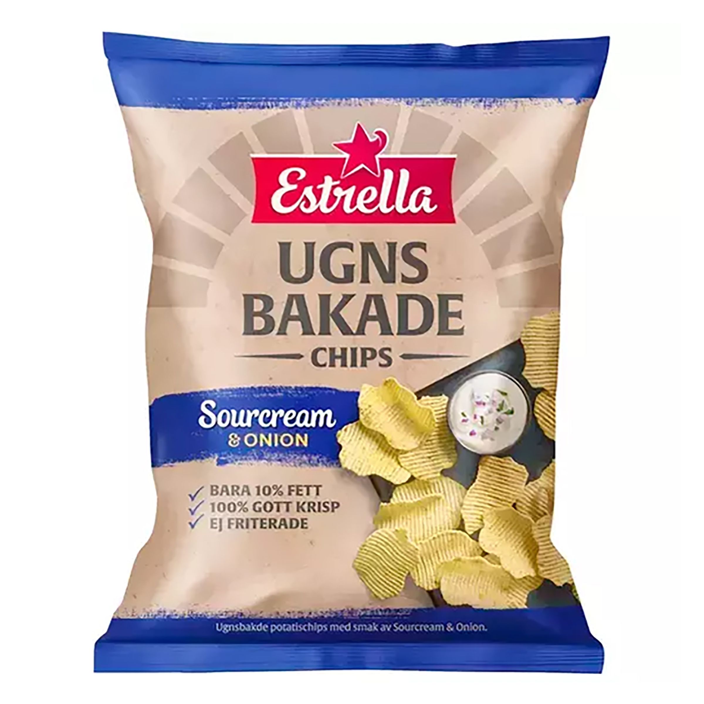Estrella Sourcream & Onion Ovnbagte Chips - 125 gram