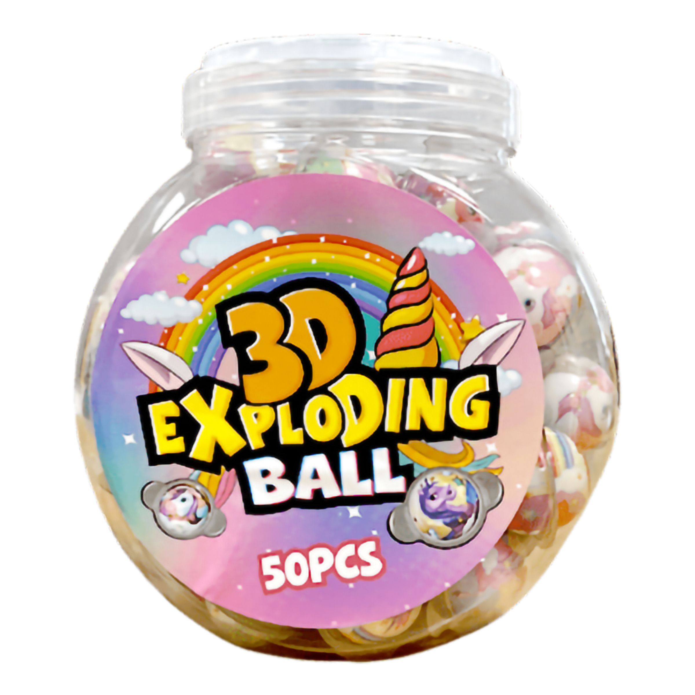 3D Unicorn Exploding Ball Økonomipakke - 50-pak
