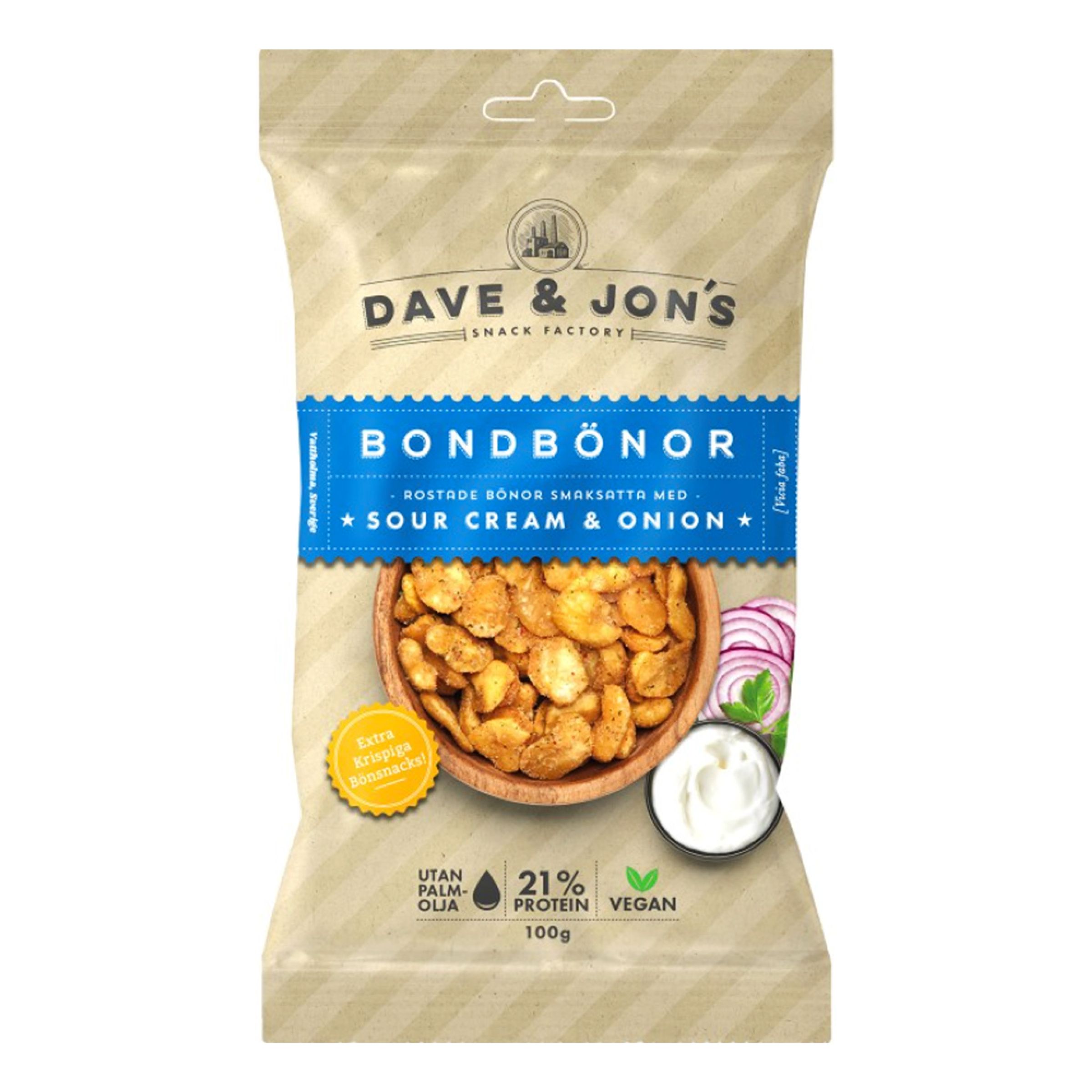 Dave & Jons Ristede Hestebønner Sour Cream & Onion - 100 gram
