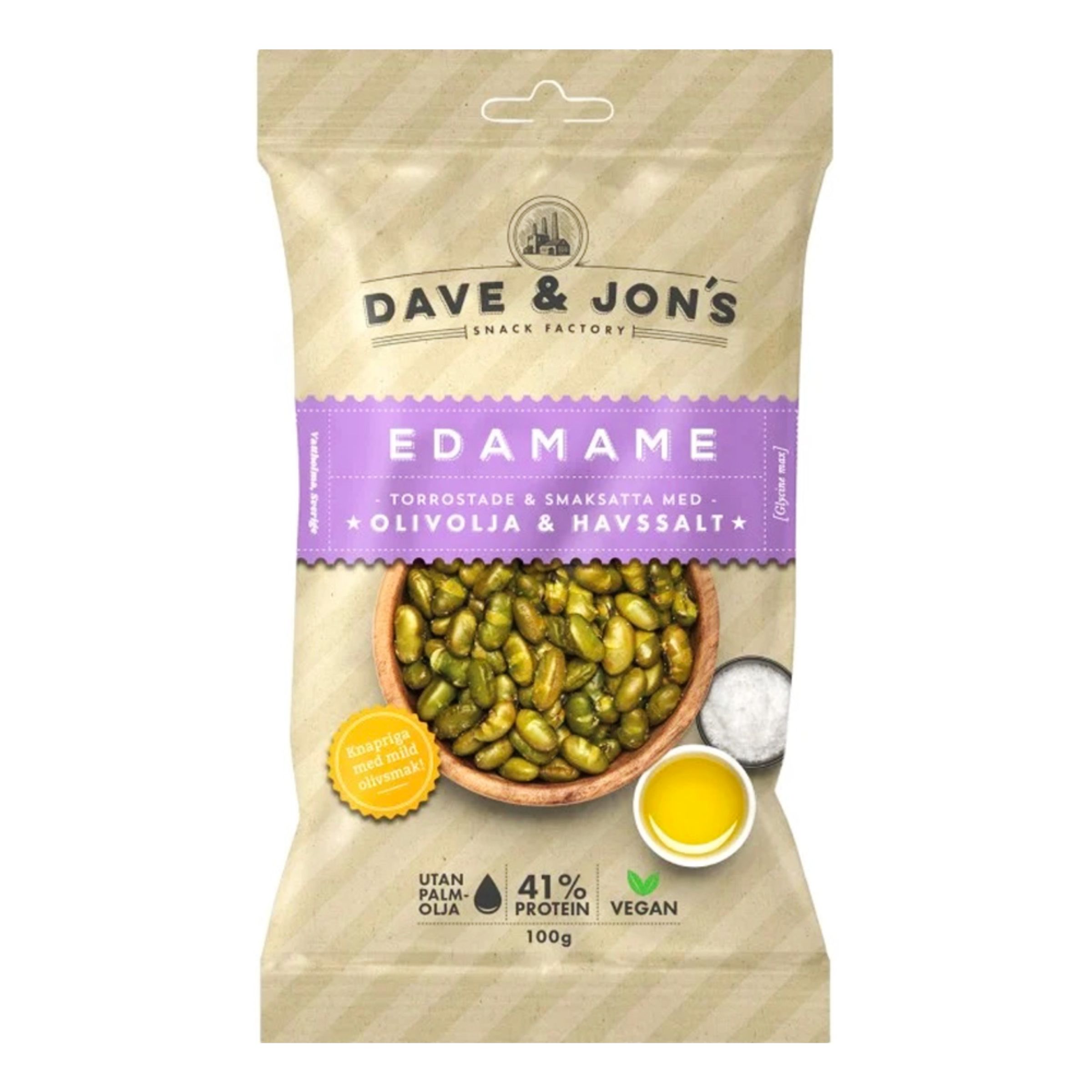 Dave & Jons Ristede Edamame Olivenolie & Havsalt - 100 gram