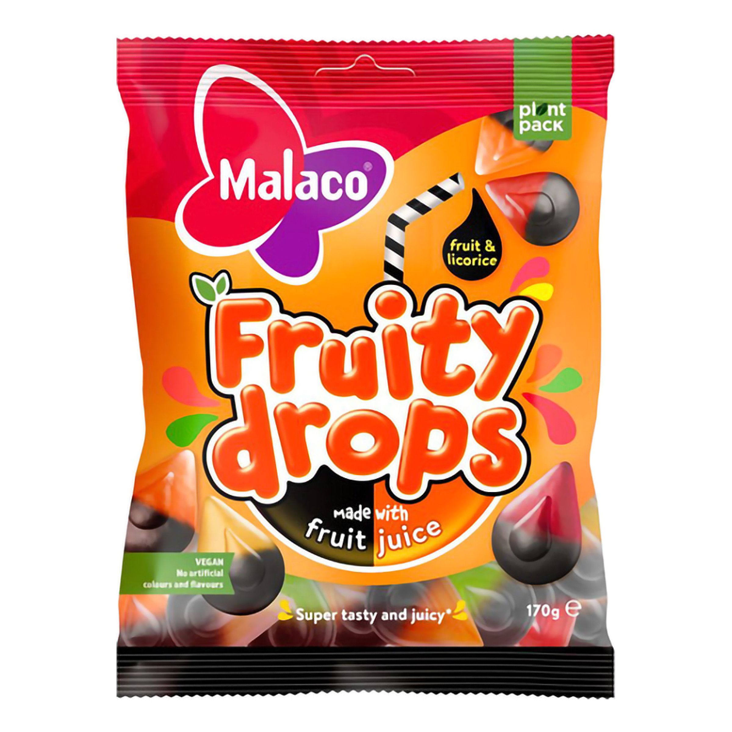 Malaco Fruity Drops Fruit & Licorice - 170 gram