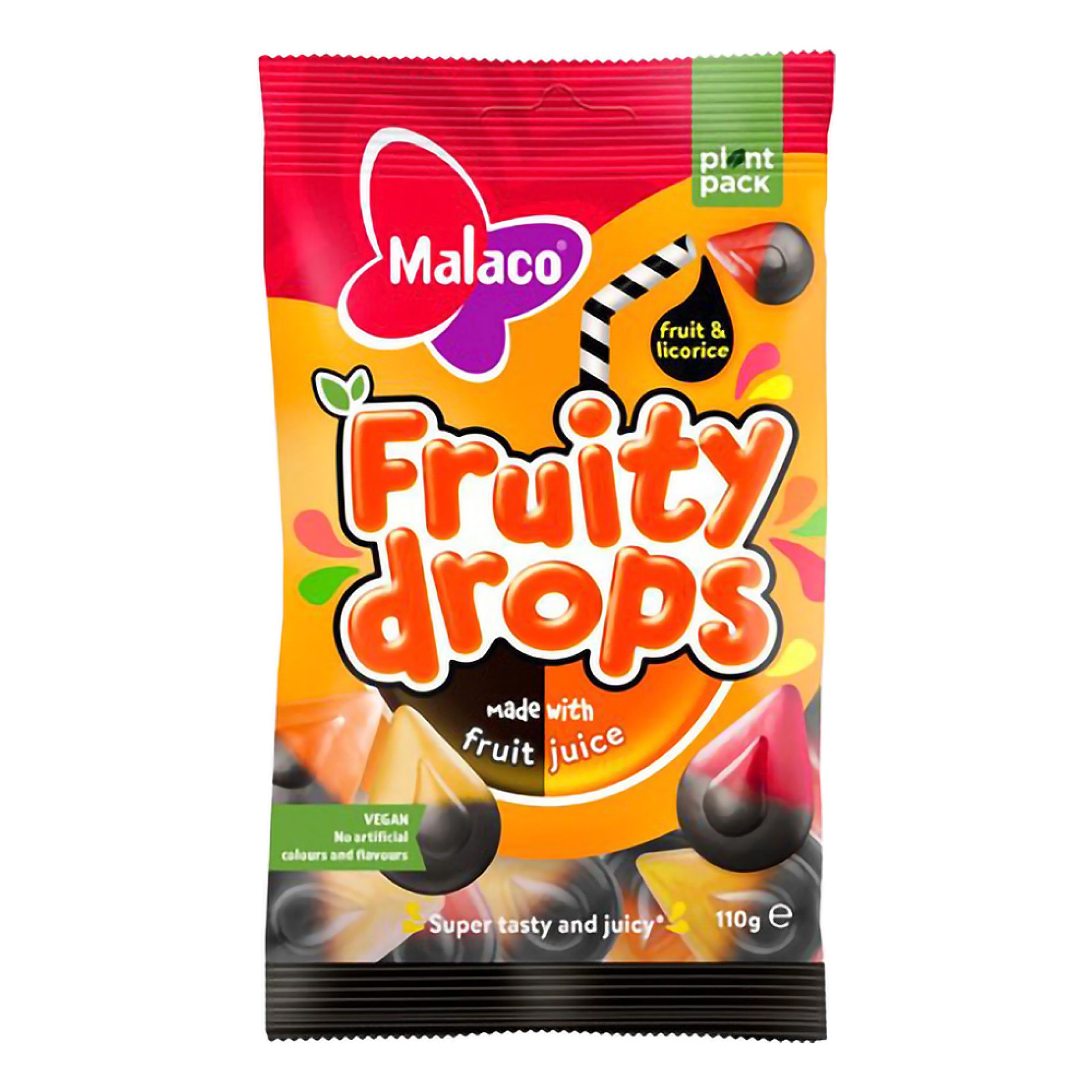 Malaco Fruity Drops Fruit & Licorice - 110 gram