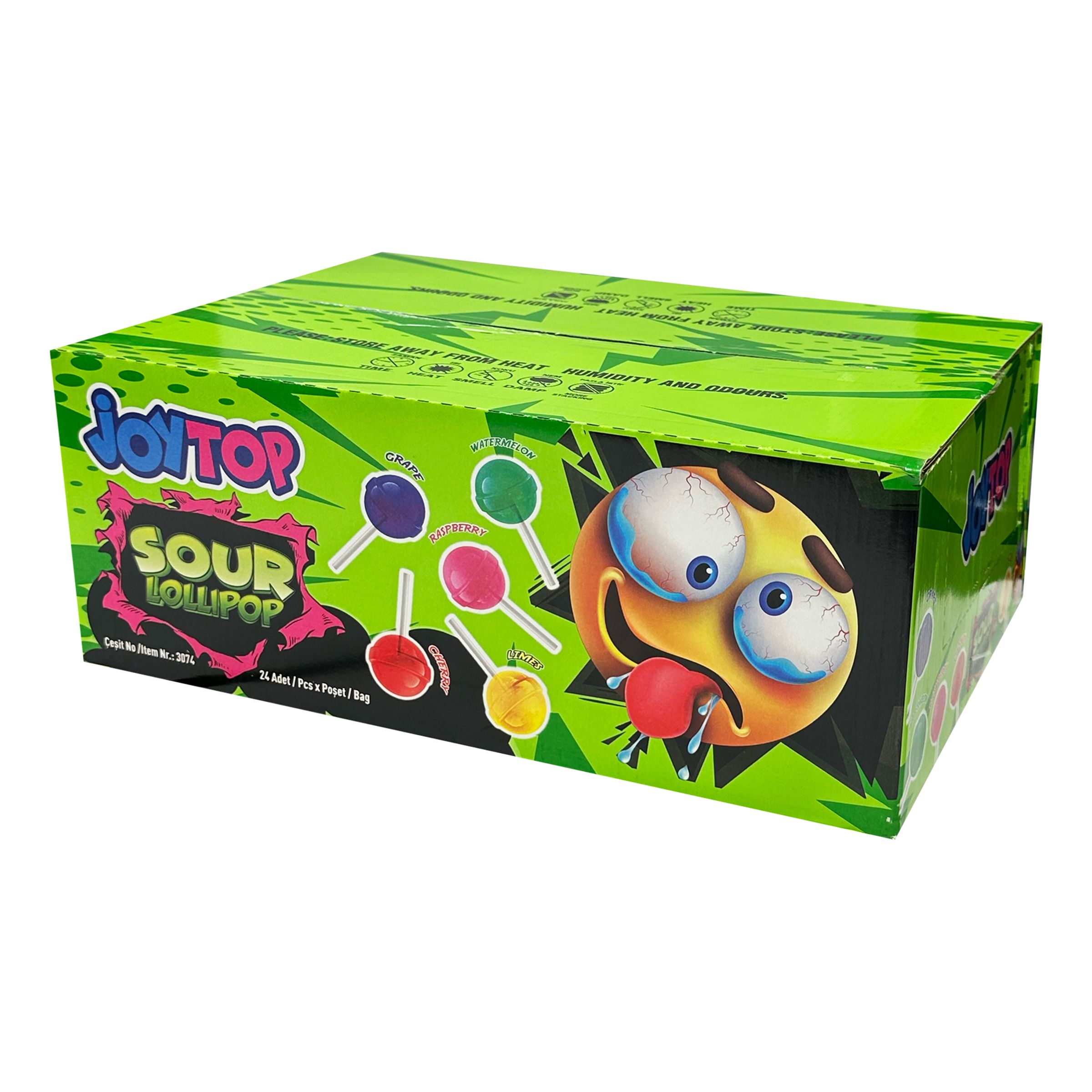 JoyTop Sour Lollipop Smiley Økonomipakke - 24-pak