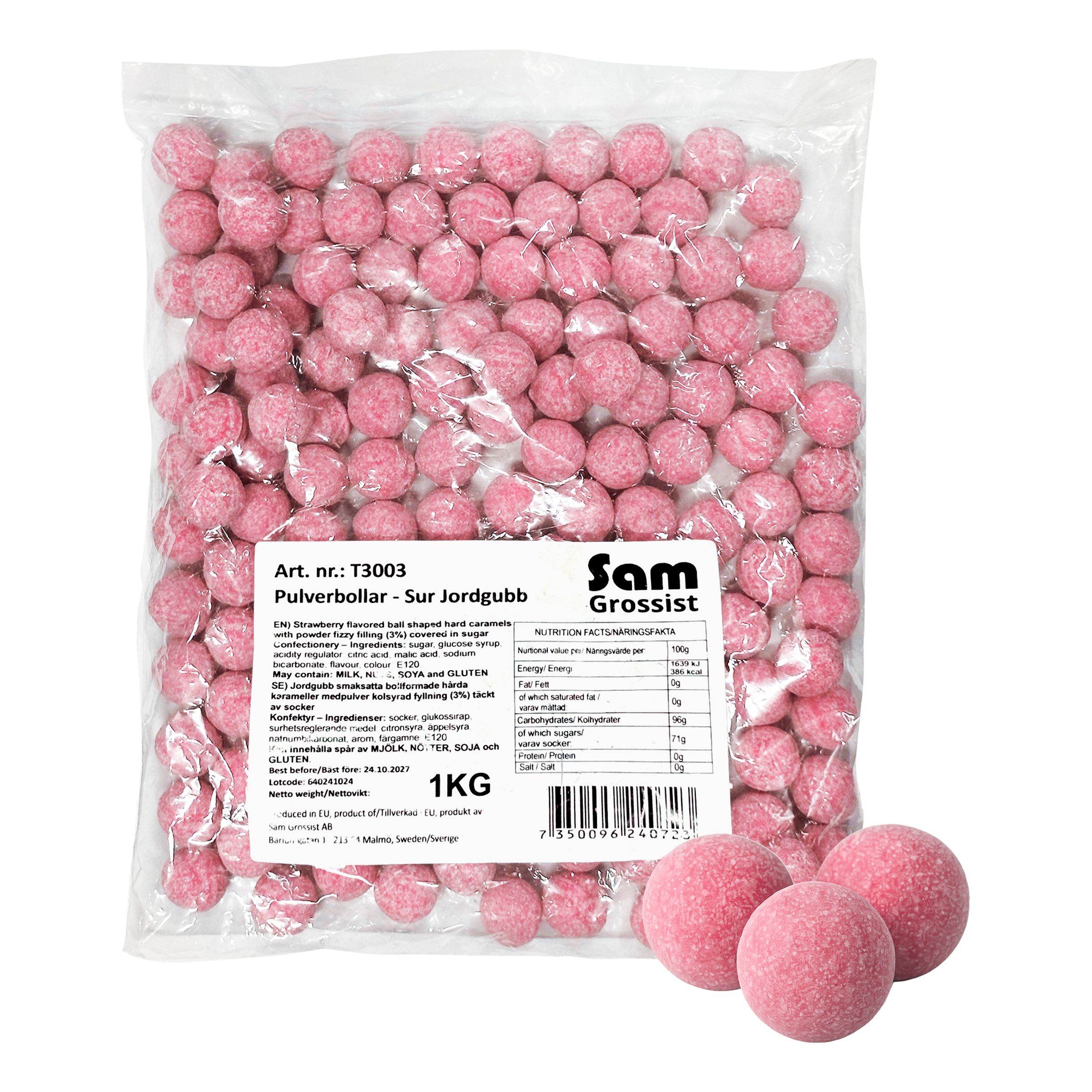 Pulverkugler Sur Jordbær Økonomipakke - 1 kg