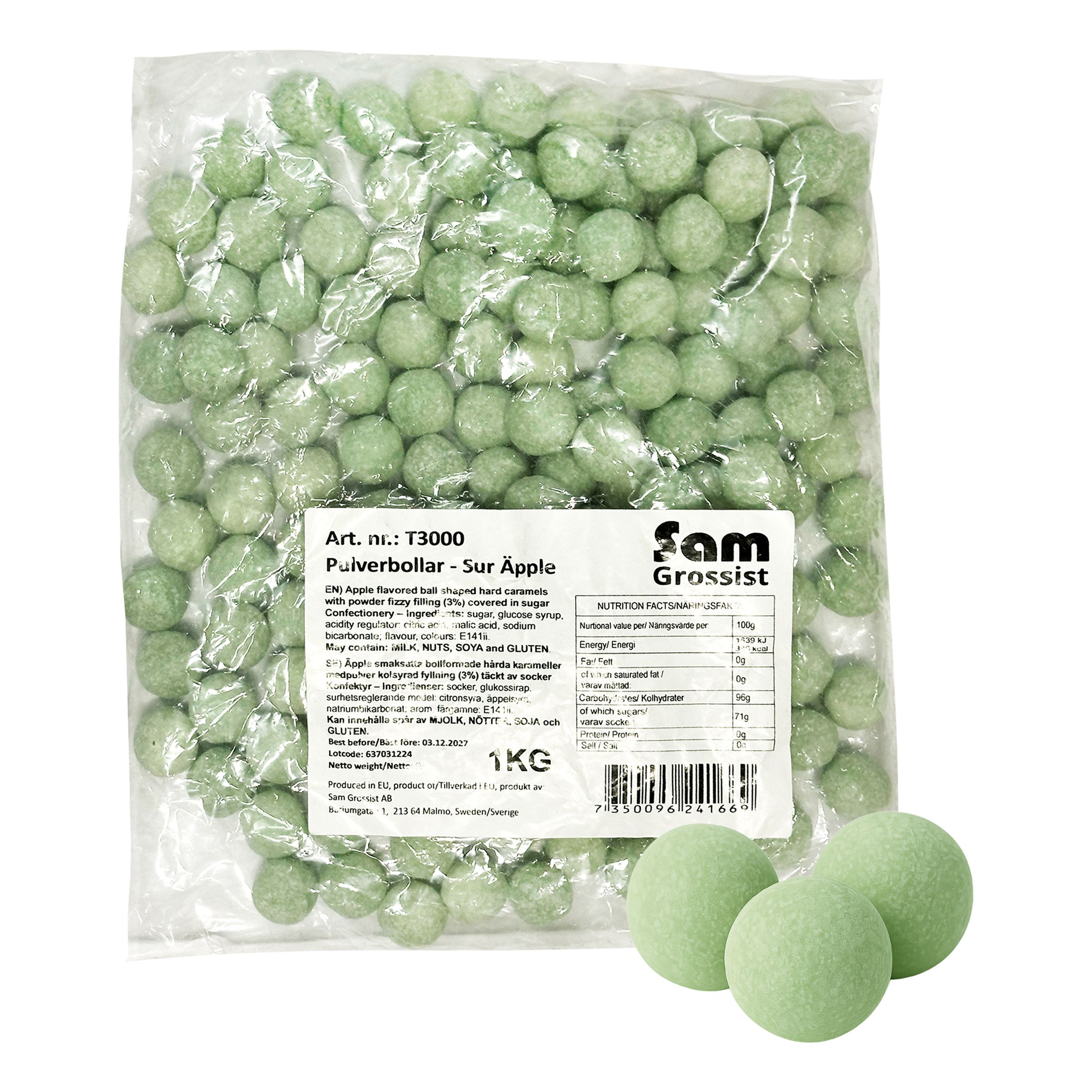 Pulverkugler Sur Æble Økonomipakke - 1 kg