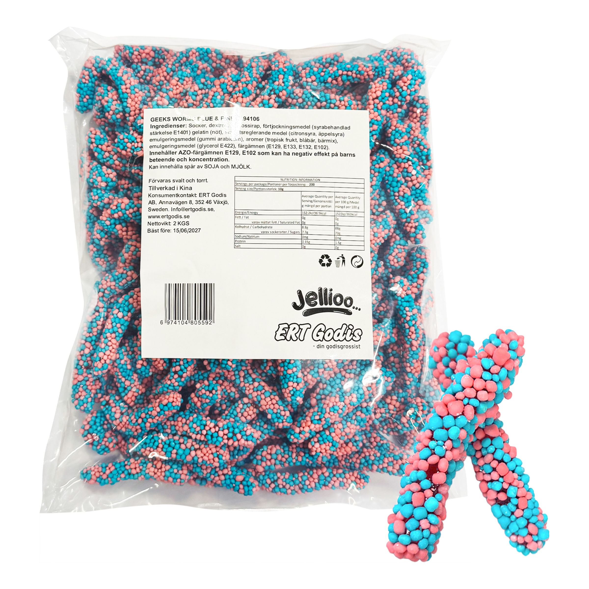 Jellioo Geeks Worms Blue & Pink Økonomipakke - 2 kg
