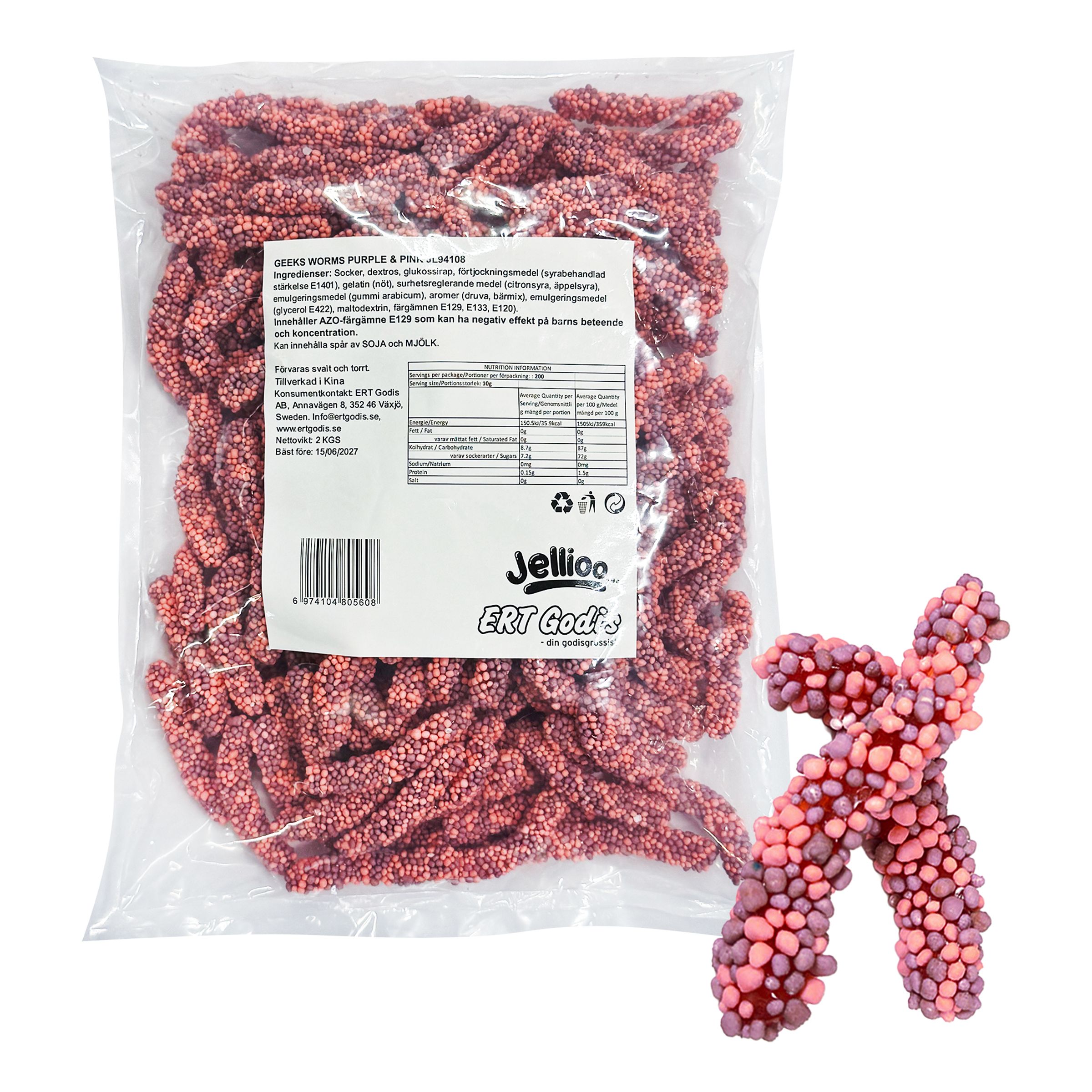 Jellioo Geeks Worms Purple & Pink Økonomipakke - 2 kg