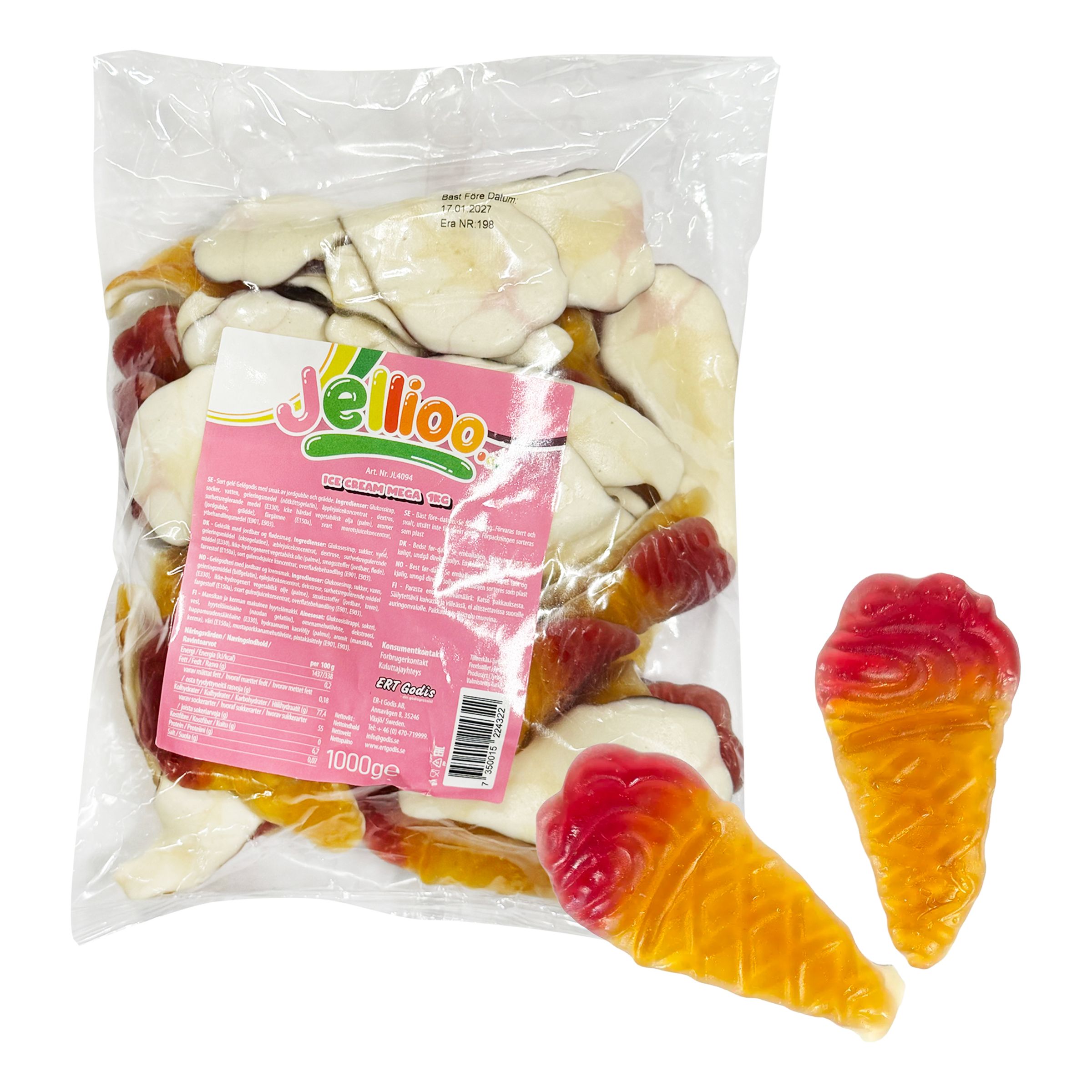 Jellioo Isvaffel Mega Økonomipakke - 1 kg